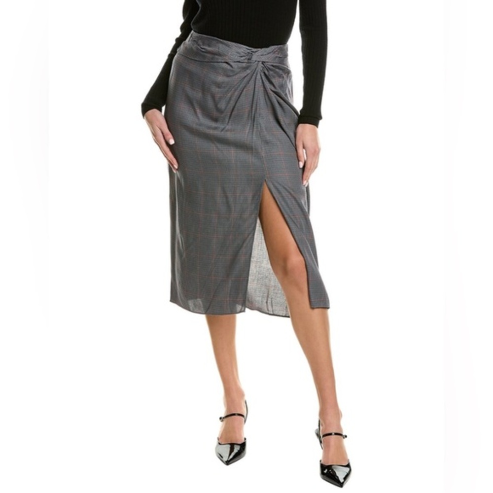Rag & Bone Grey Black Plaid Quiet Luxury Midi Skirt